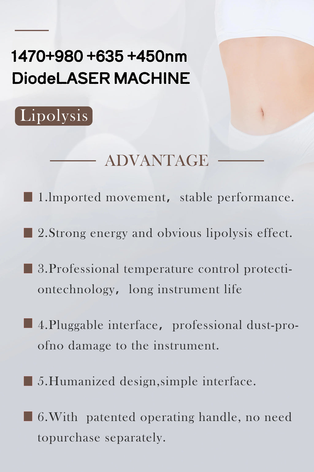 Myoslim 980+1470+635+450nm Diode Laser Lipolysis System Anti-Inflammatory Therapy Body Slimming Face Lifting Machine