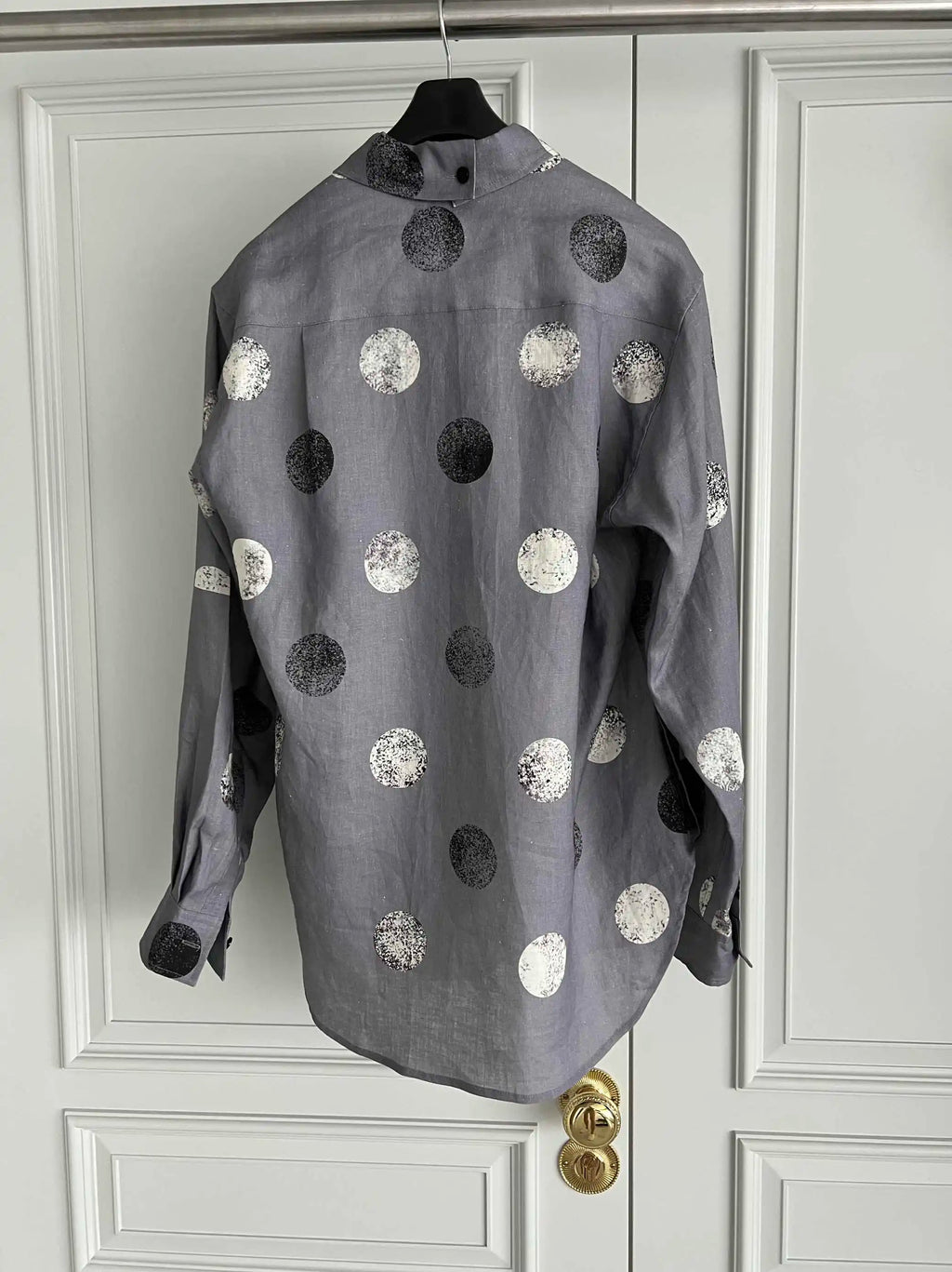 TOP-YAMAMOTO original design linen polka dot print designer long-sleeved shirt in loose size