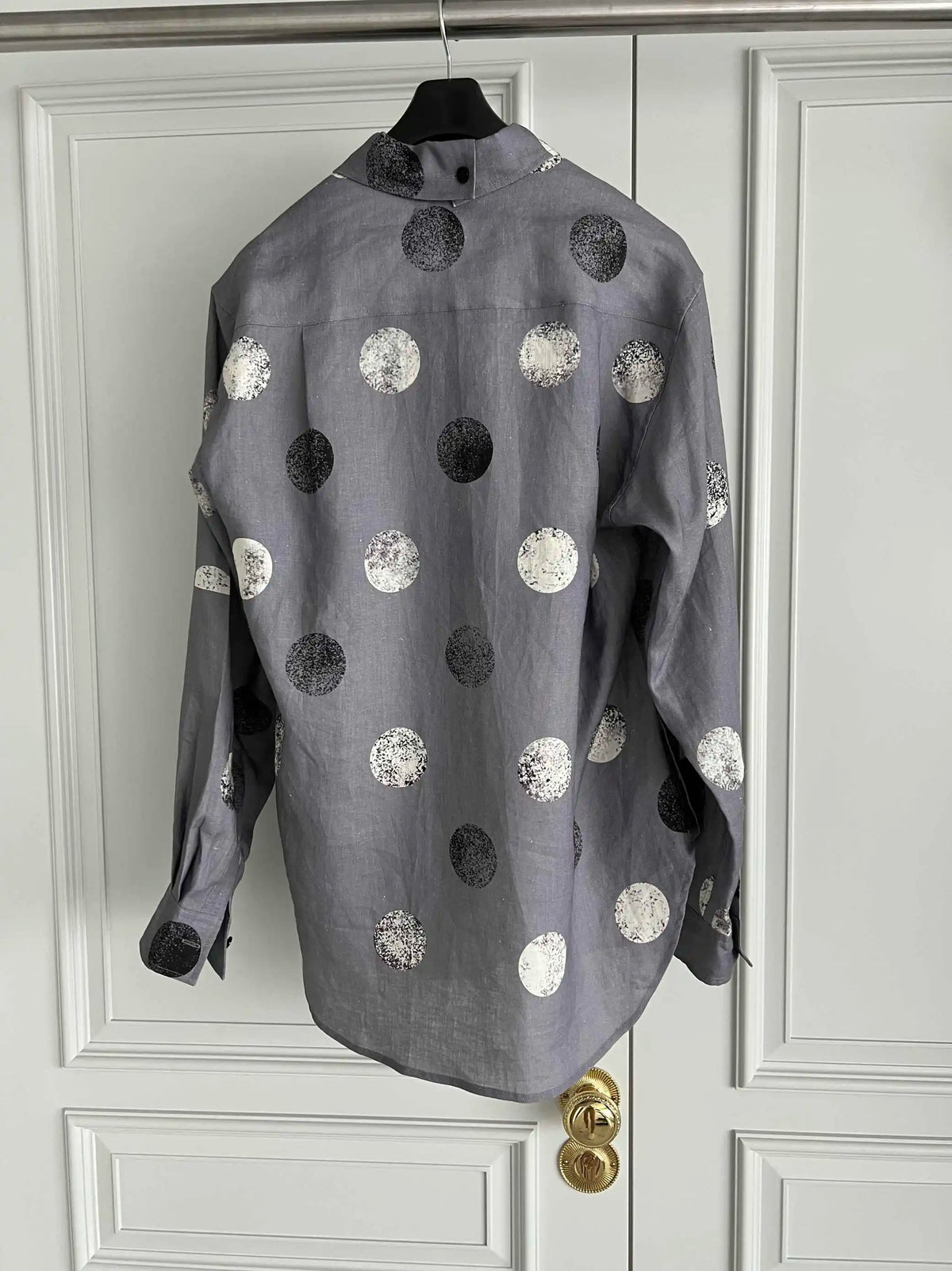 TOP-YAMAMOTO original design linen polka dot print designer long-sleeved shirt in loose size