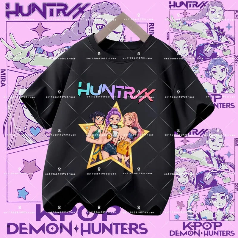 Kpop Demon Hunters Parent Child Halloween Kpop Demon Hunters TShirt Harajuku Casual Fashion Cotton Kid's Tshirt Cosplay Clothing