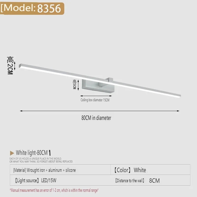 Modern Bathroom 100cm Mirror-front Lamp Bedroom Bedhead Home LED Wall Lights Aluminum Simple Strip Indoor Makeup Mirror Lighting