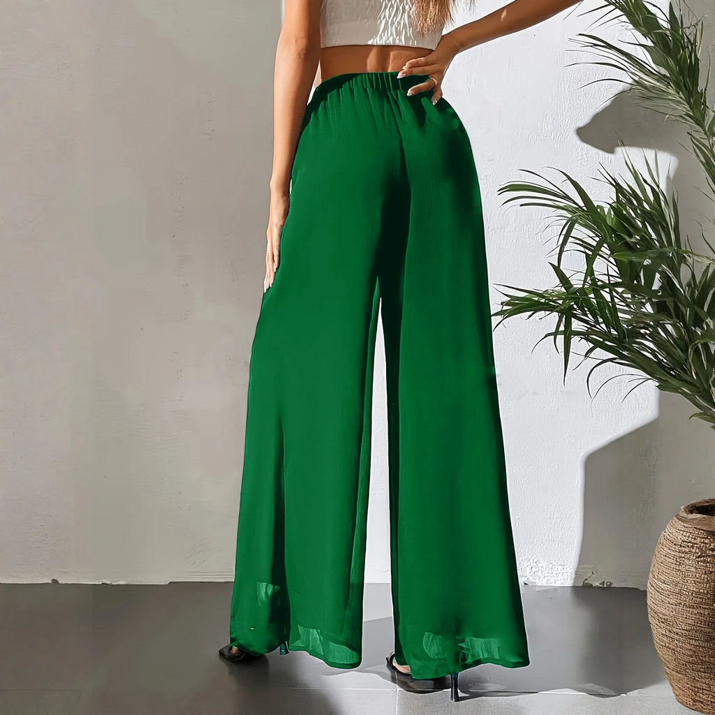 New Mom's Loose Pants Summer Fashion Versatile Ice Silk Chiffon Wide Legged Pants Women's Straight Casual 9-point Trousers
