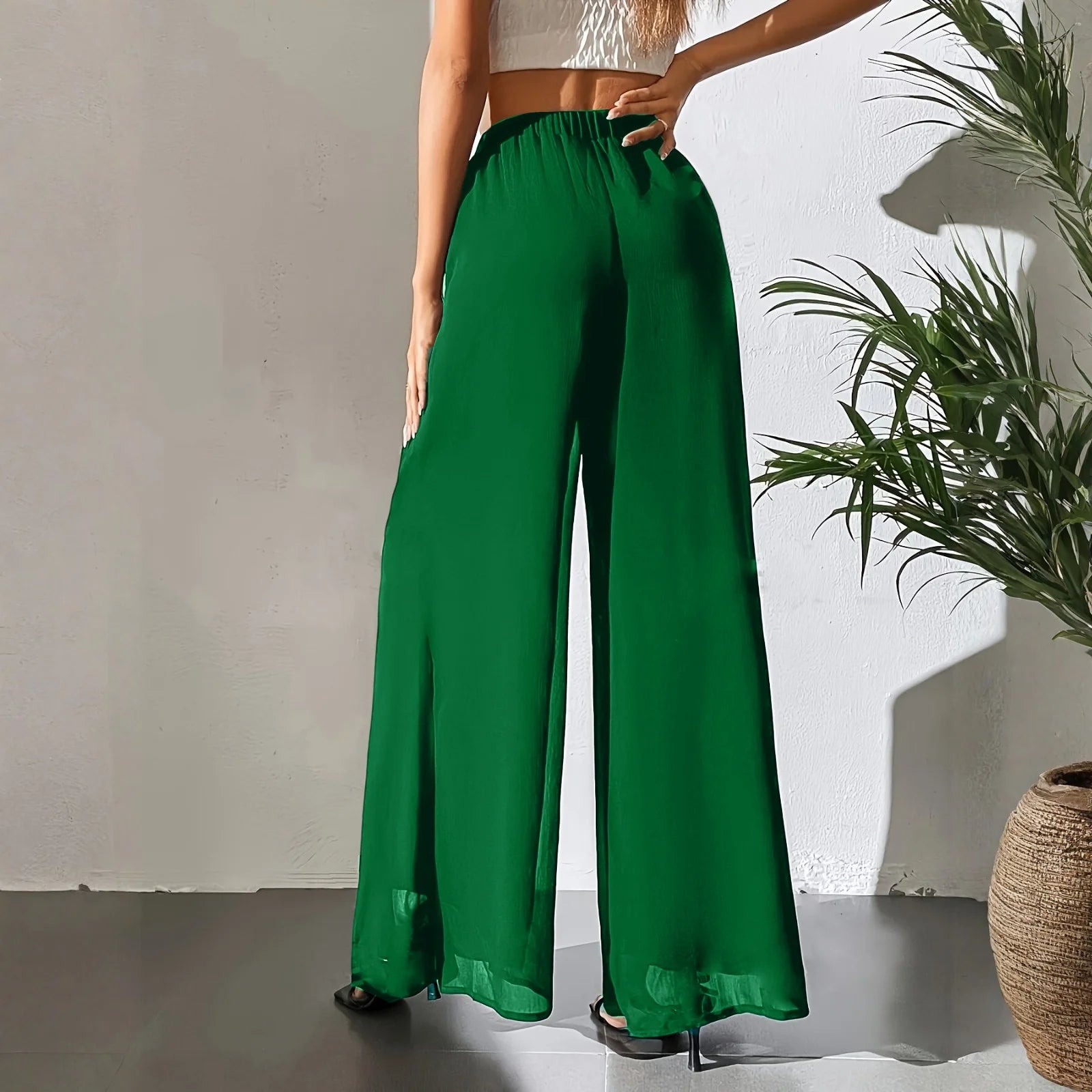 New Mom's Loose Pants Summer Fashion Versatile Ice Silk Chiffon Wide Legged Pants Women's Straight Casual 9-point Trousers