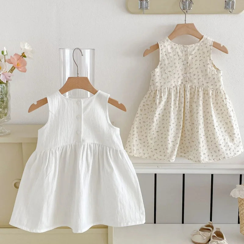 2025 Kids Clothes Summer Solid Dress Baby Girls Cotton Clothes Sleeveless Floral Dresses Children'S Vestidos Casual Clothing
