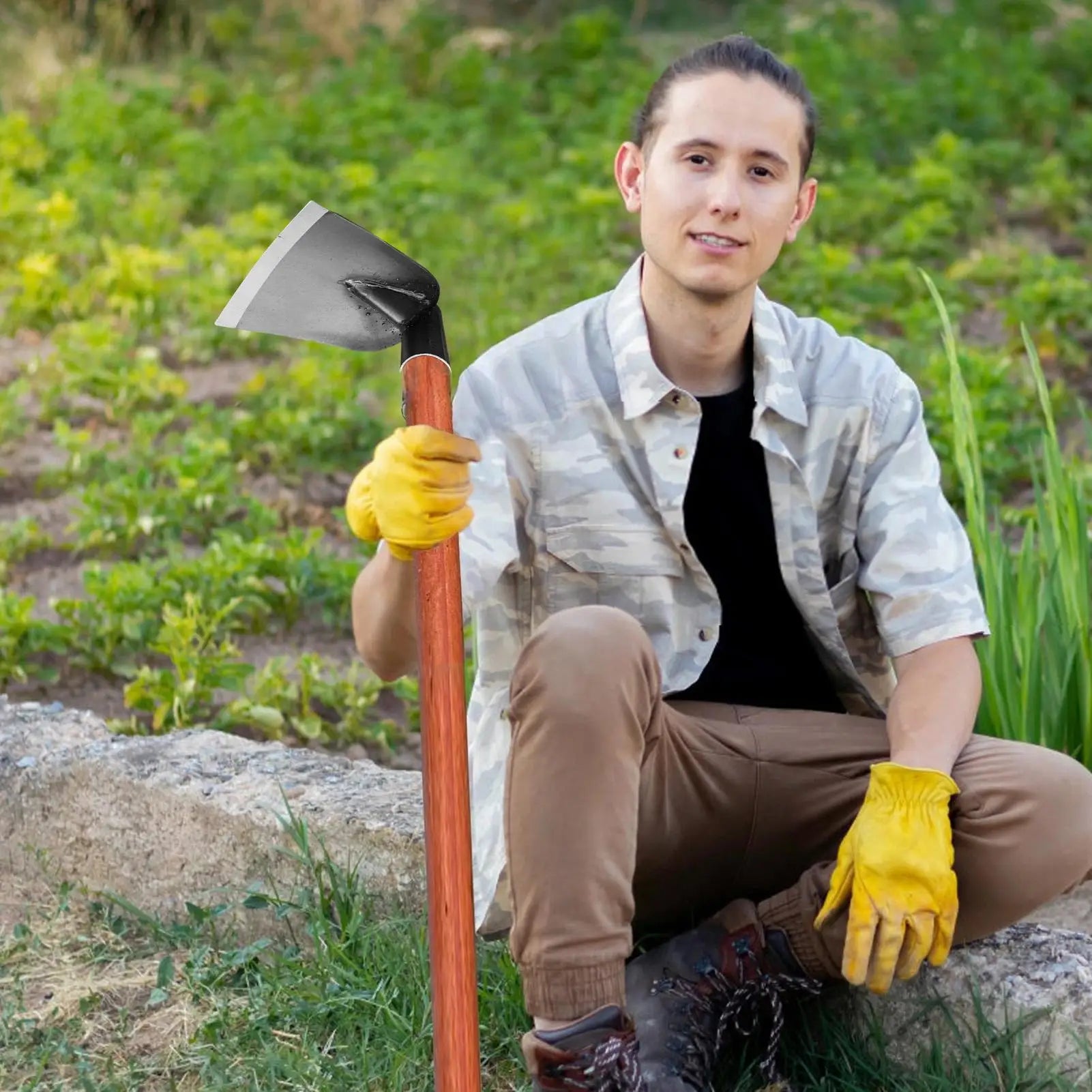 Weeding Hoe Digging Soil Durable Hoe Agricultural Hoe Household Outdoor Farming Tools for Planting Vegetables Flowers Loose lan