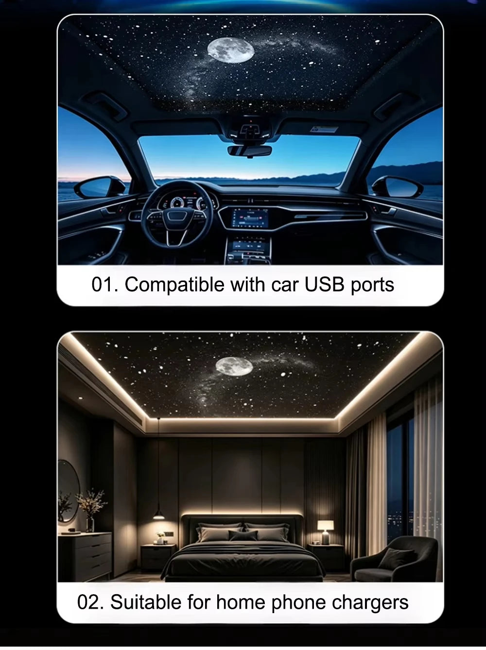 New Usb Star Sky Projector Light Romantic Galaxy Ambience Lamp Car Interior Decor Bedroom Night Light Starry Projection Lamp