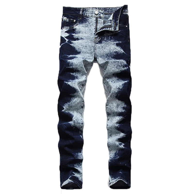 Kakan - New European and American Elastic Slim Fit Jeans for Men, High Street Novelty Deep Blue Long Jeans K36-L007