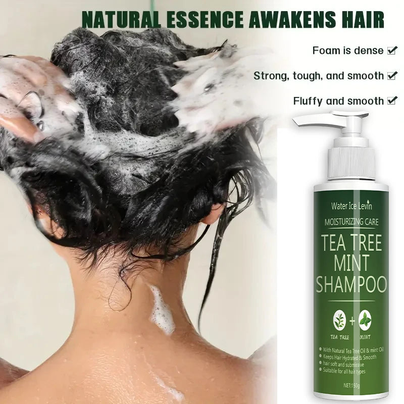 Tea Tree Mint Shampoo Natural Essence Revitalizes Hair. Dense Foam Cleansing. Strengthens. Smooths. Adds Volume Shine.
