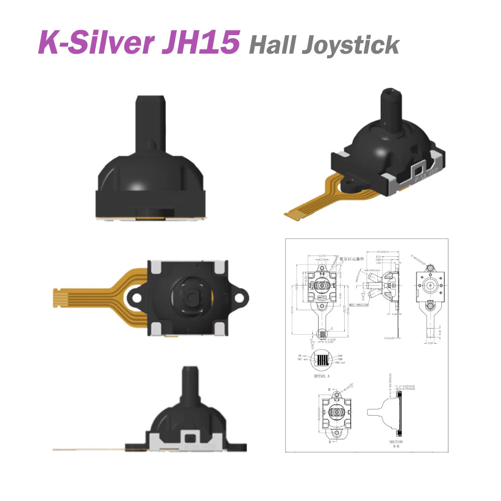 2pcs K-Silver JH15 Hall Effect Joystick for GPD Win3 for ASUS ROG Ally No-Drift Thumbstick for GameSir X4 Aileron 3D Analog