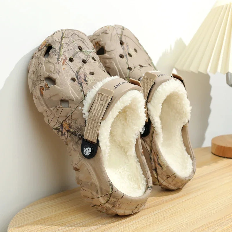 Winter Men Clogs Slippers Warm Furry Slippers Soft Home Cotton Shoe EVA Fluff Slides Casual Outdoor Comfortable Plush Fur Clogs