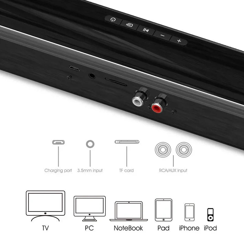 40W Soundbar TV Portable Bluetooth-compatible Speaker Sound Bar Wireless Column Home Theater Sound System RCA AUX For TV PC