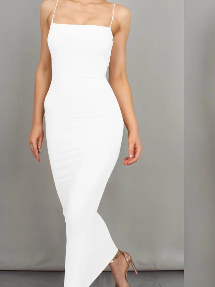 2025 New Spring Summer Women's High Elastic Sleeveless Backless Dress Long Sling Dresses Club Sexy Suspender Dress