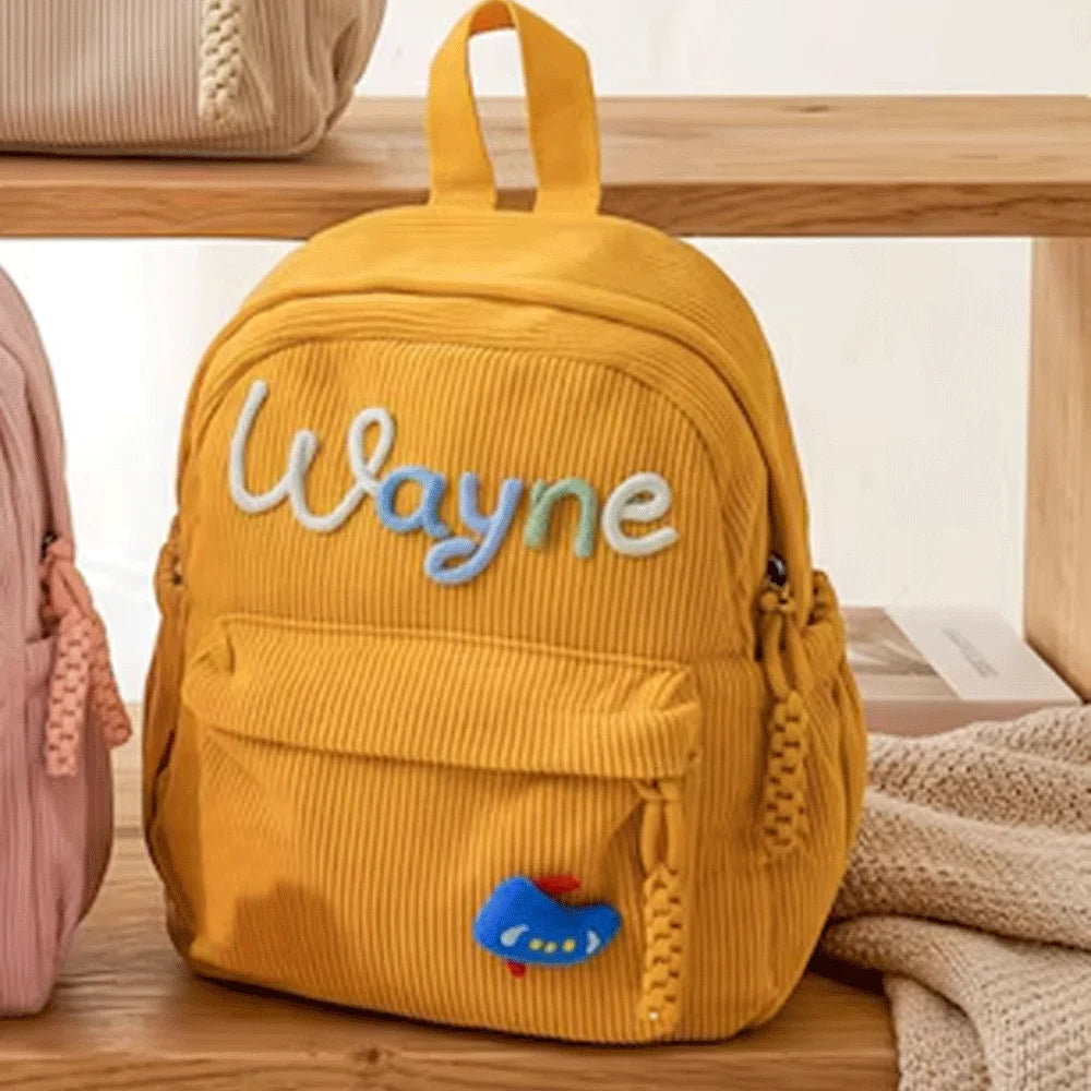 Personalized Small High-Quality Corduroy Backpack – Customizable School Bag with Name Print; Cute and Practical