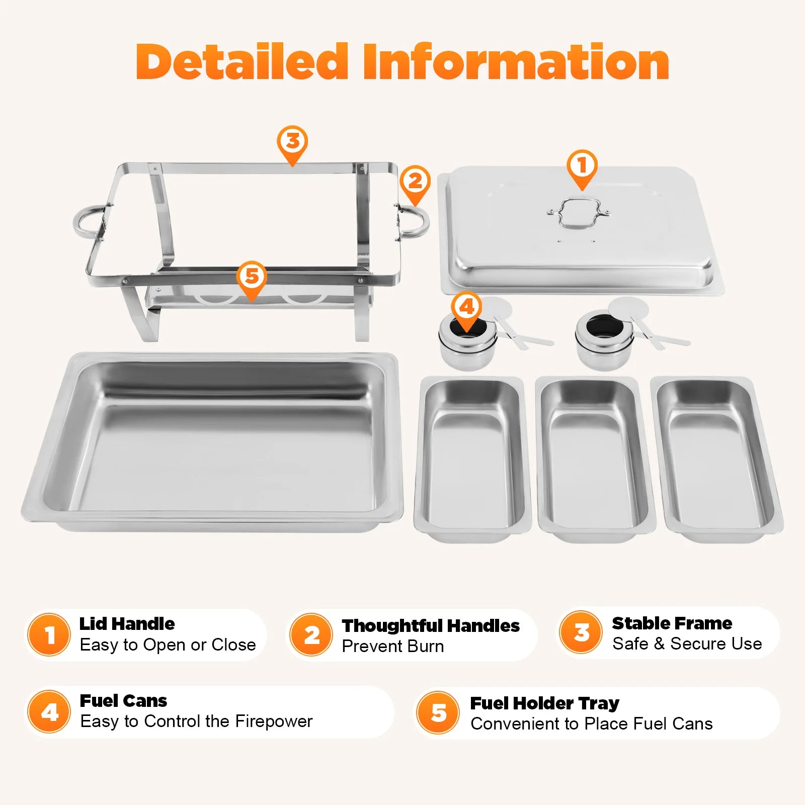 Stainless Steel Chafing Dish Buffet Set Rectangular Catering Chafer Warmer Buffet Dishes Warming for Restaurants, Buffets