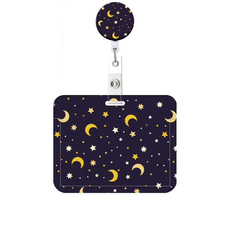 Flower Retractable Buckle Card Holder Women Business Badge Case Reel Clip Girls Cardholders Doctors Nurses Hang Credential holde