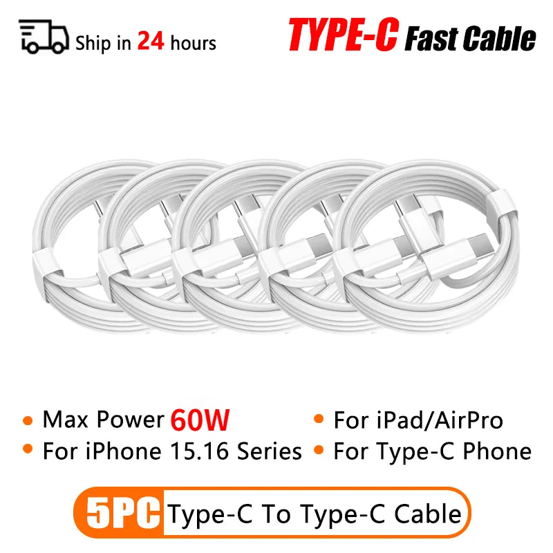 PD 60W USB C to Type C Fast Charging Cable for iPhone 11 13 14 15 16 Pro Max 12 Mini 6 7 8 Plus XS XR iPad USB A 1M 2M Cable