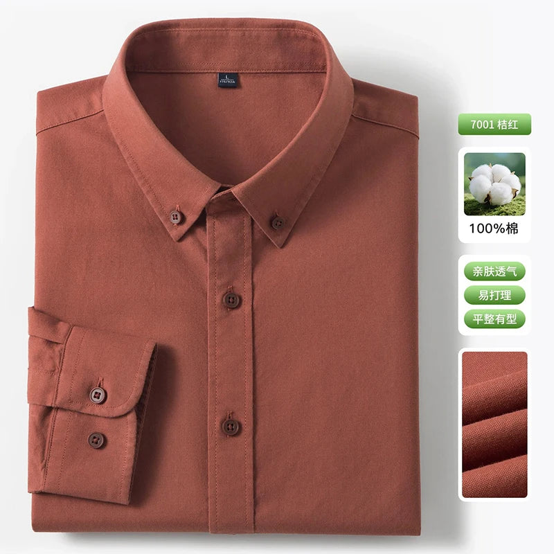 New 100% Pure Cotton Striped Shirt For Men's Long Sleeve Casual Regular Fit Soft Comfortable Business Social Shirts Men Clothing