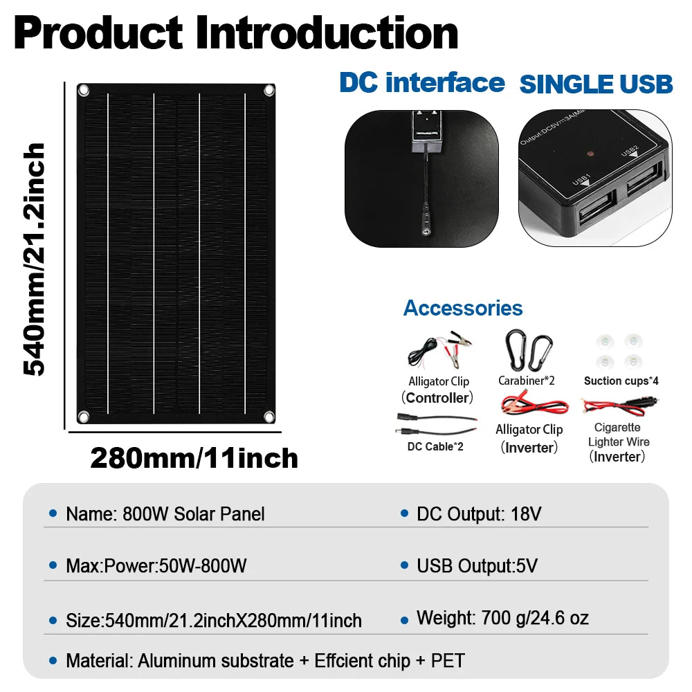 SOECOPO 10000W High-Efficiency Solar Kit 2x800W Panels 100A Controller 12V to 110V 220V Inverter for Boat RV Camping Off-Grid