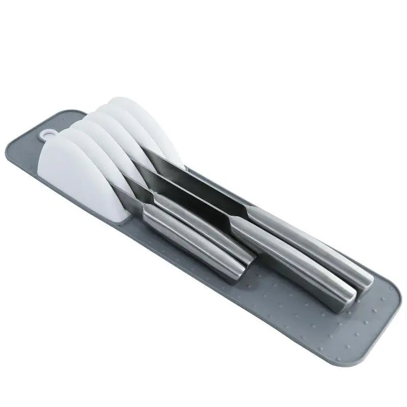 Premium Knife Holder Organizer – Soft-Grip, Non-Slip Knife Mat with 5 or 11 Slots for Kitchen Drawer Storage