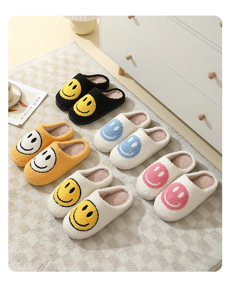 Fuzzy Smile Face Women man Slipper Kawaii Cartoon Plush Contton Indoor Funny Cute Winter Warm Floor house Home Non slip Shoes