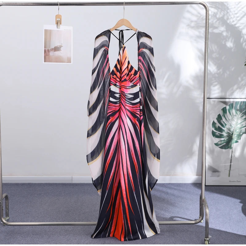 Sexy Printed Women's Dress Wide Sleeve Backless Waist-Closed Hip Package Lady Long Dresses 2026 Summer Autumn Chic Female Robe