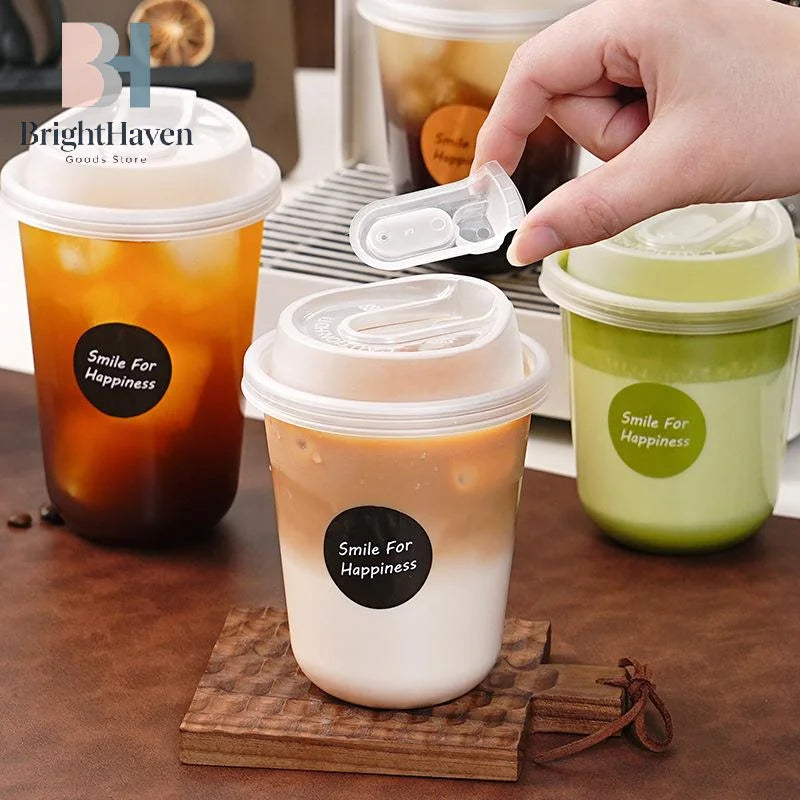 10pcs Transparent Coffee Cups With Lids U-shaped Disposable Cups For Hot Drink Milk Tea Takeaway Beverage Cups B.H
