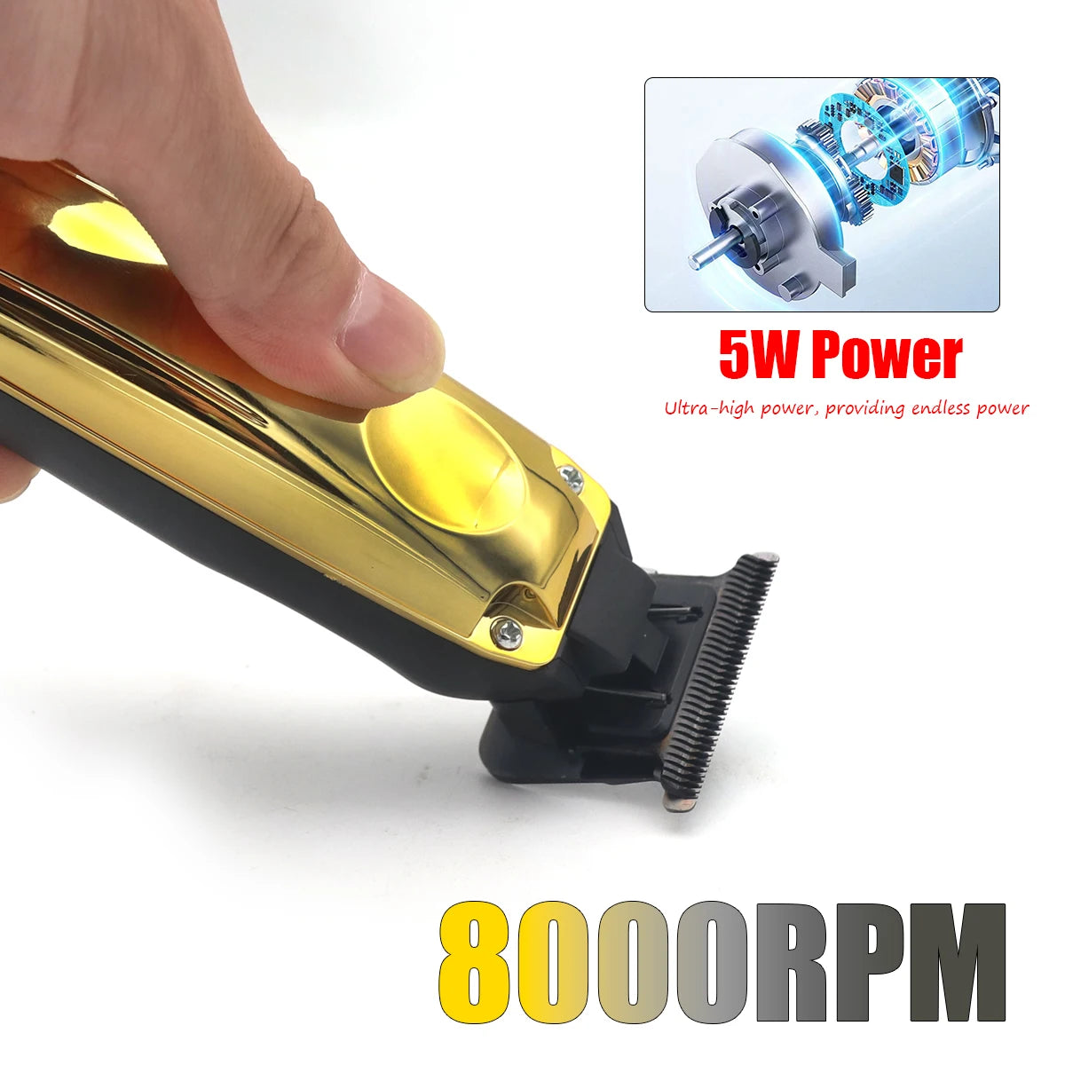 Beard Trimmer for Men with DLC Blade T-Blade Zero Gapped 8000RPM 5W Low Noise Cordless Professional Hair Trimmer Machine Barber