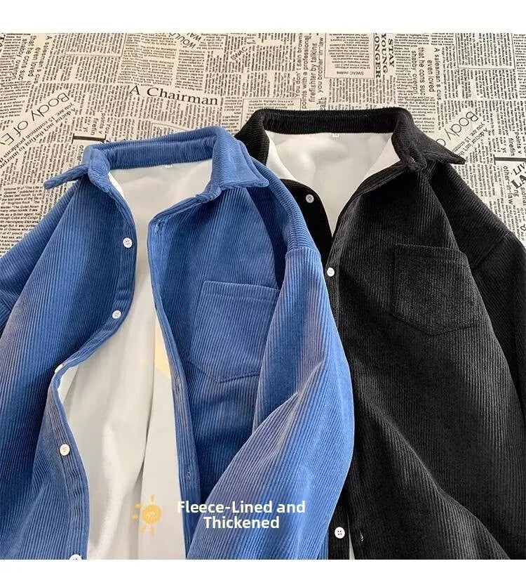 Corduroy Long Sleeve Shirt Jacket Men's Autumn Winter Thickened Casual Wear Resistant Embellished Standard Fit Youth Fashion