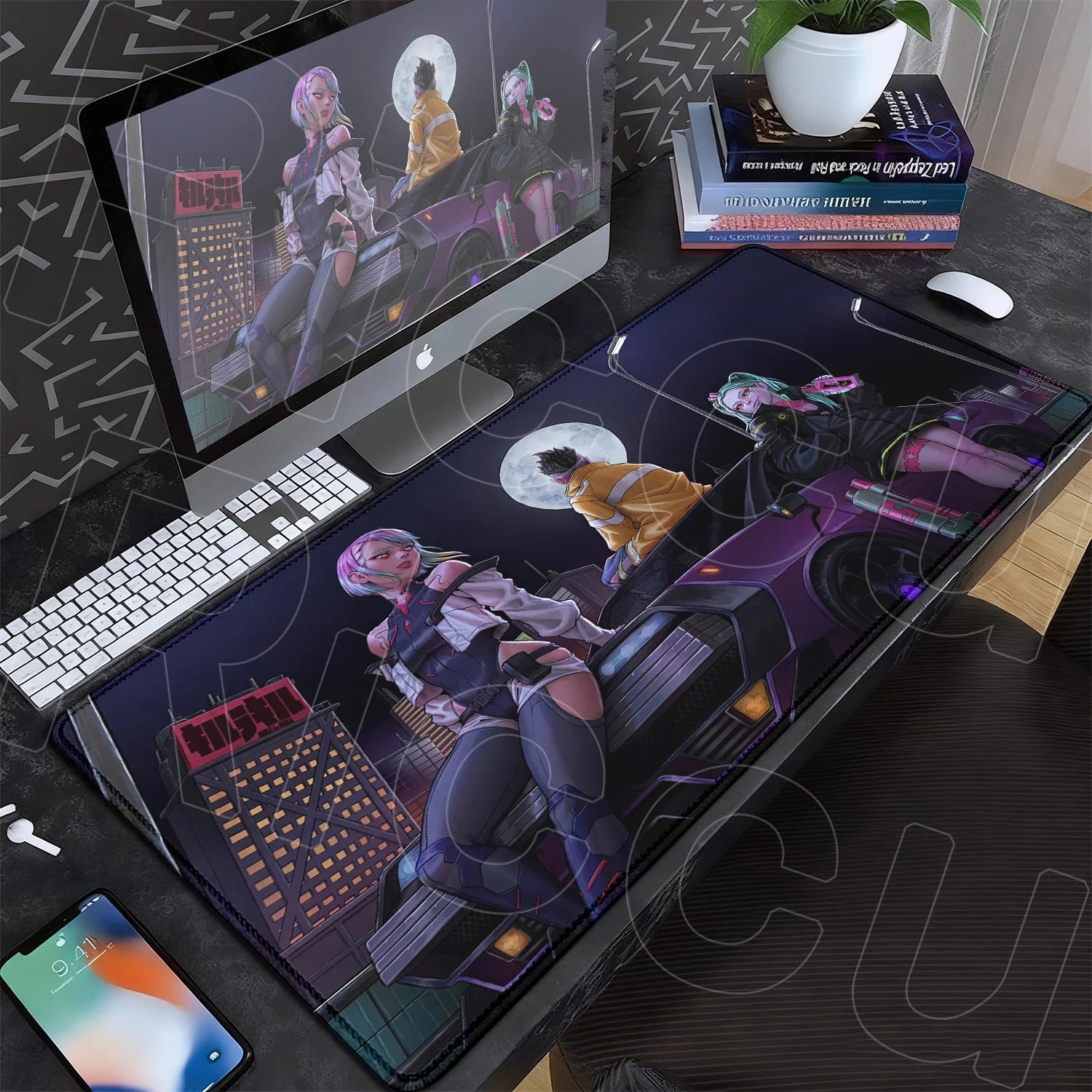 Black Gaming Mousepad XXL Rubber Non-slip Office Deskmat Anime Girl Playmat C-Cyberpunks Style Lock Edge PC Keyboard Accessories