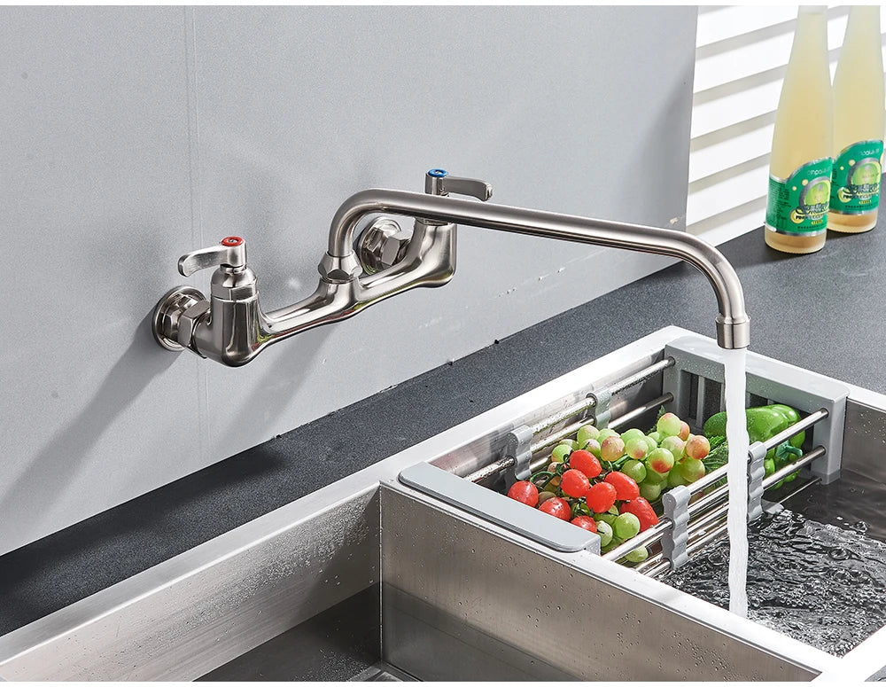 Antique Brass Basin Faucet Wall Mounted Bathroom Mixer Tap Hot Cold Sink Faucet 360 Rotation Spout Chrome Kitchen Mixer Taps