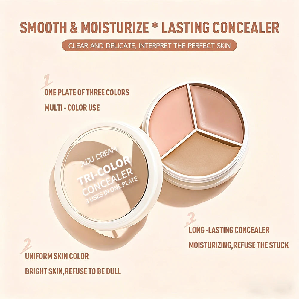 Professional Concealer Palette 3 Shades, Full Coverage Dark Circle Corrector, Face Makeup for Flawless Skin