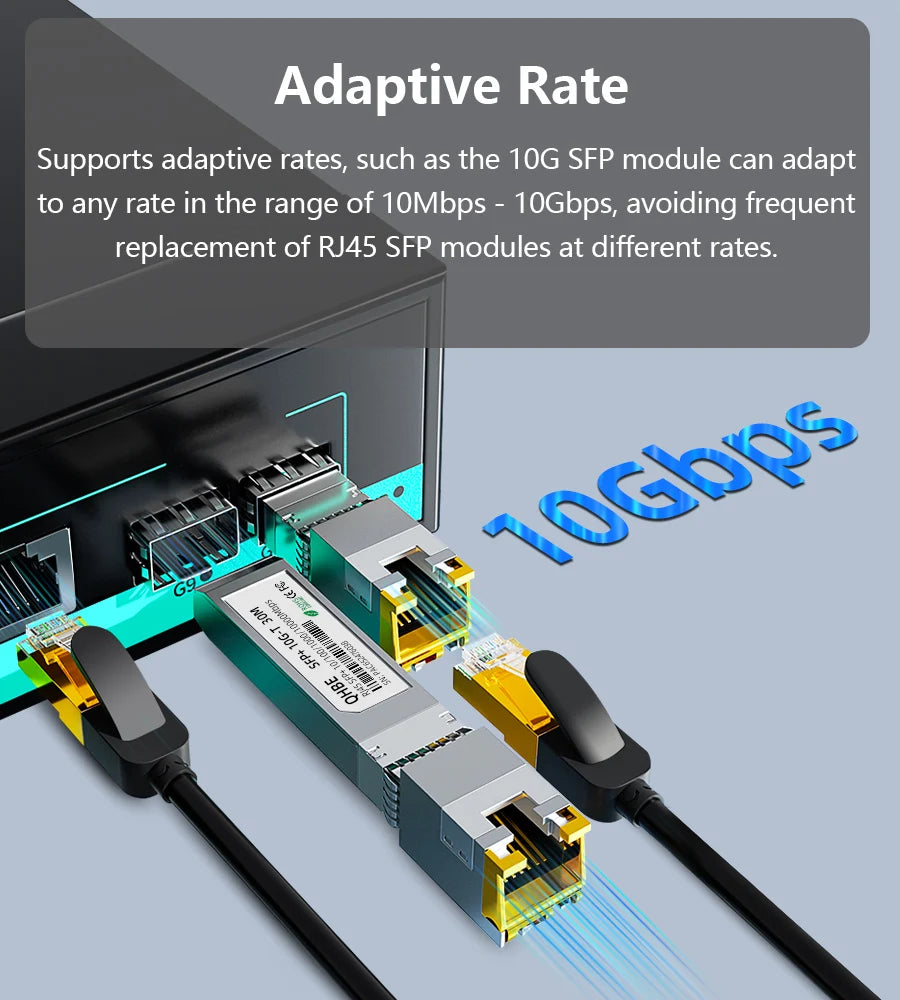 Adaptive Rate RJ45 SFP Module For Mikrotik/Cisco 10GBase-T RJ45 SFP+ Module For Switch/Routers 1000BASE-T Copper SFP Transceiver