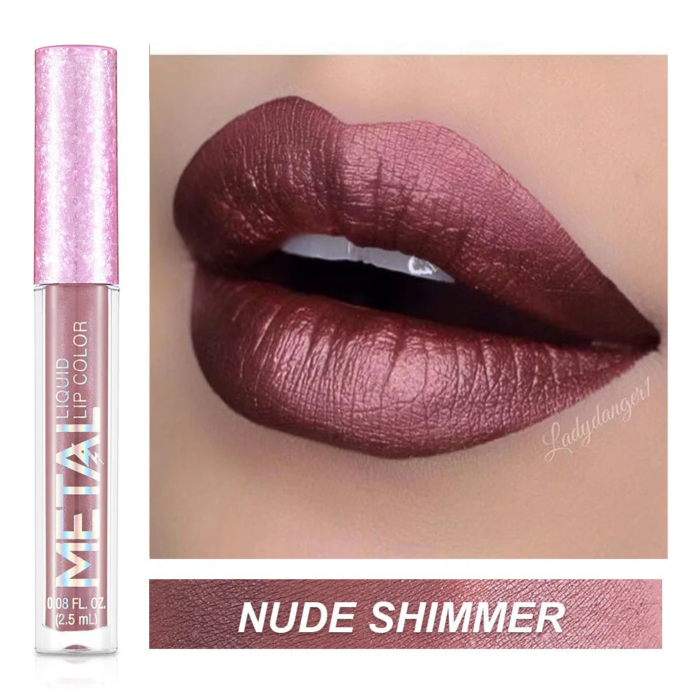 Glitter Metallic Lip Gloss Waterproof Matte Shiny Liquid Lipstick Shimmer Lip Tint Lasting Non-stick Cup Lips Makeup Cosmetics