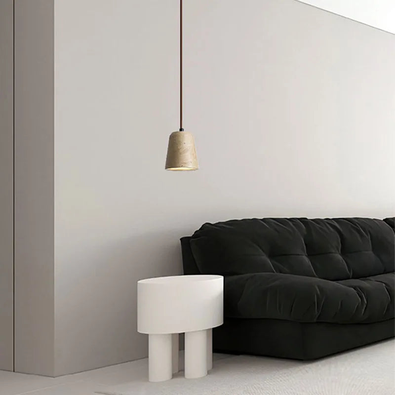 IWHD Yellow Travertine Stone LED Pendant Lamp Living Dining Room Table Inside Retro Wood Hanging Lights Fixture Lampara Colgante