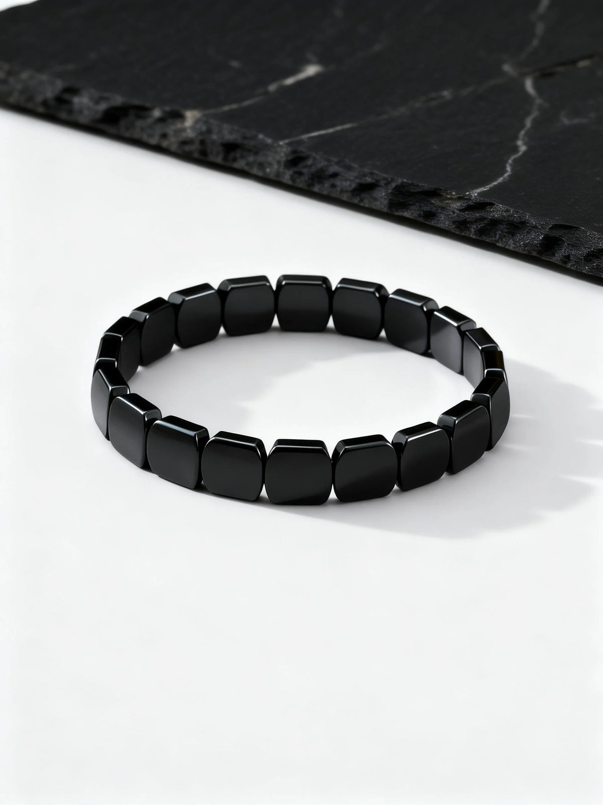 10mm Chunky Hematite Elastic Bracelet for Men,Black Natrual Stone Positive Energy Yoga Beaded Bracelet Gift