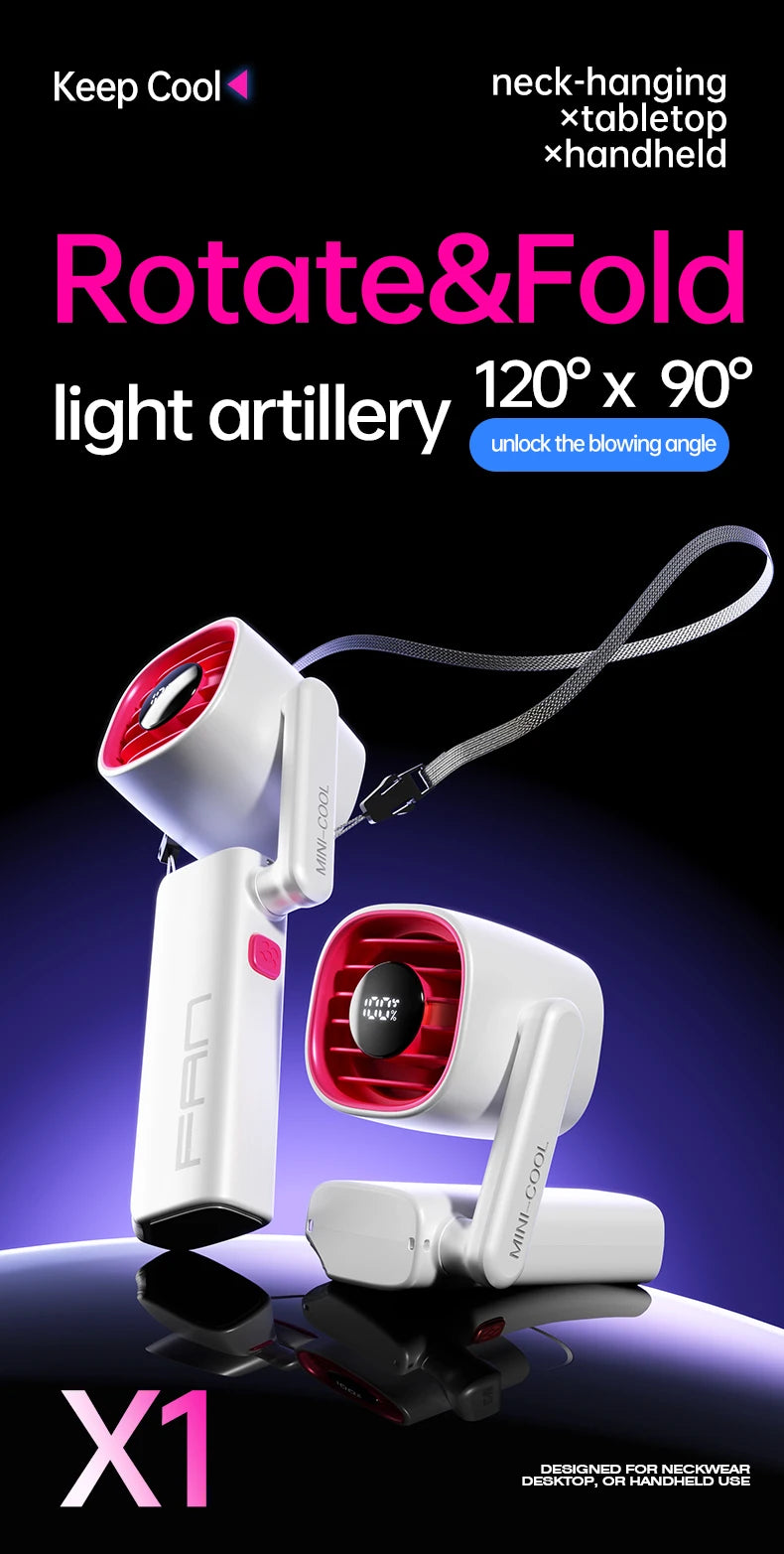 3-in-1 Foldable Rotating Fan (USB-Charged) Powerful airflow at 16,000 RPM, 120° rotation, suitable for various settings