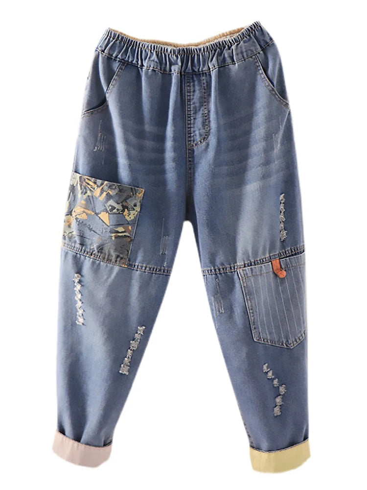 Women's Casual Boyfriend Baggy Jeans Fashion Vintage Style Patchwork Streetwear Female Denim Pants Loose Versatile Harem Trouser
