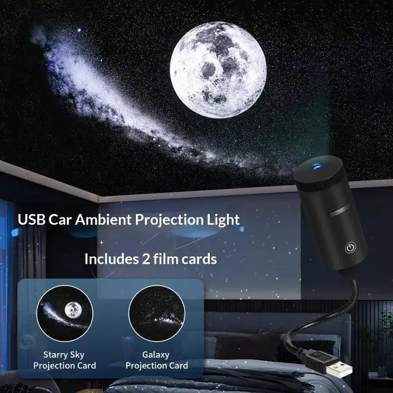 Car Interior Atmosphere Projector Light Plug & Play Adjustable Angle USB LED Star Lamp for Friends Gathering Home Decor