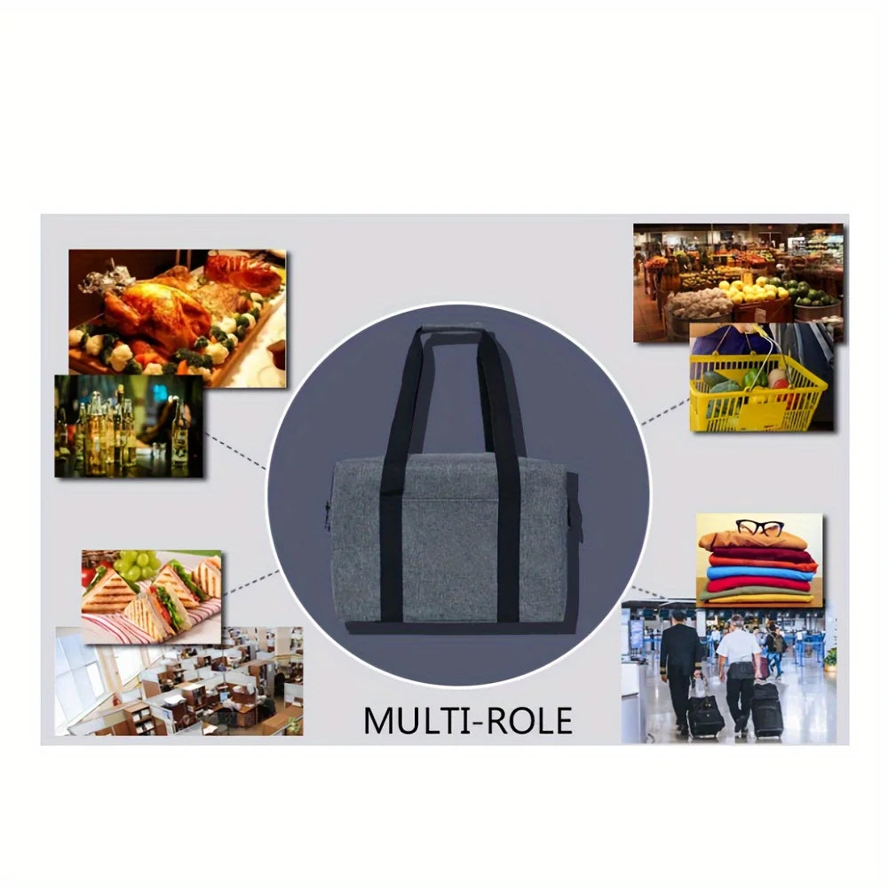 Large Capacity Insulated Tote Bag, Foldable Cooler Bag, Student Work Lunch Bag, Outdoor Picnic Bag