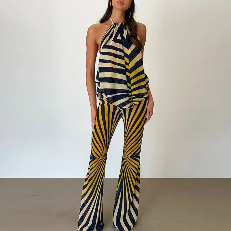 Beach Vacation Printed Shirt Pant Set Women Red See Through Lapel Full Sleeve Button Shirts Pants Suit 2026 Summer Casual Outfit