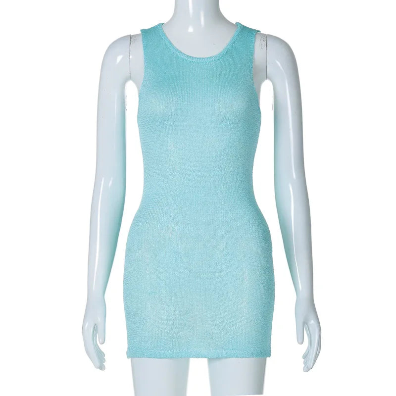 Casual Knit Y2K Streetwear Short Mini Beach Dress Sundress Women Summer 2026 Bodycon Sleeveless Party Club Dresses Outfits Gift