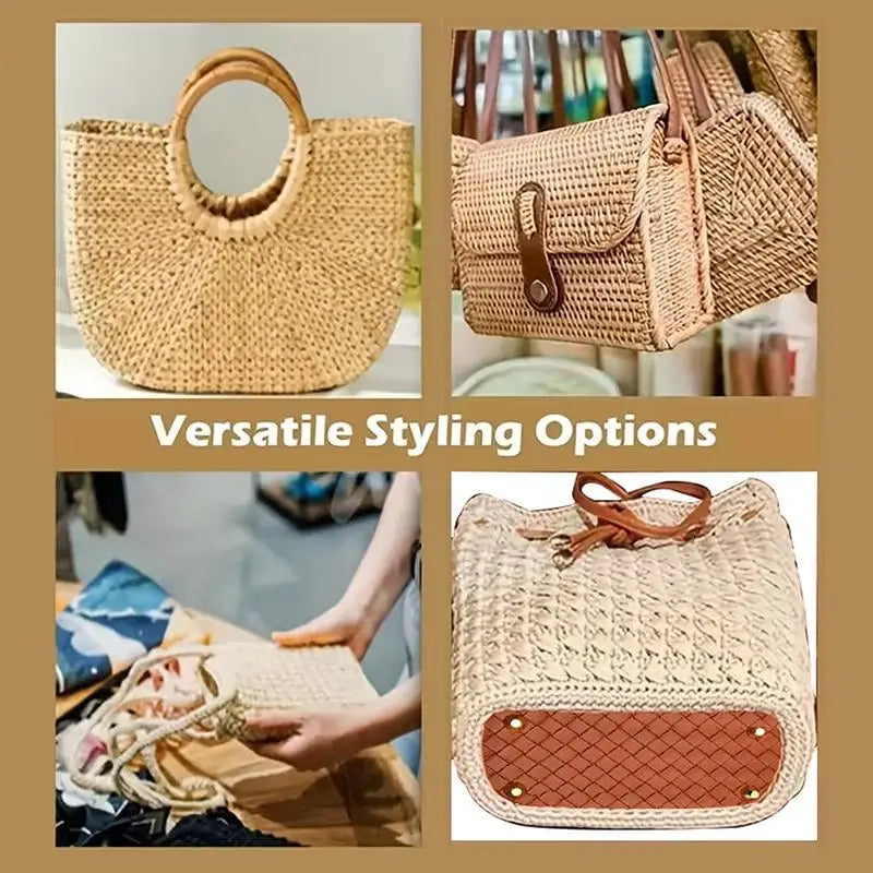 Handmade Leather Bag Bottom 18x8cm Woven Pattern DIY Accessories for Knitting Crochet Purse Making