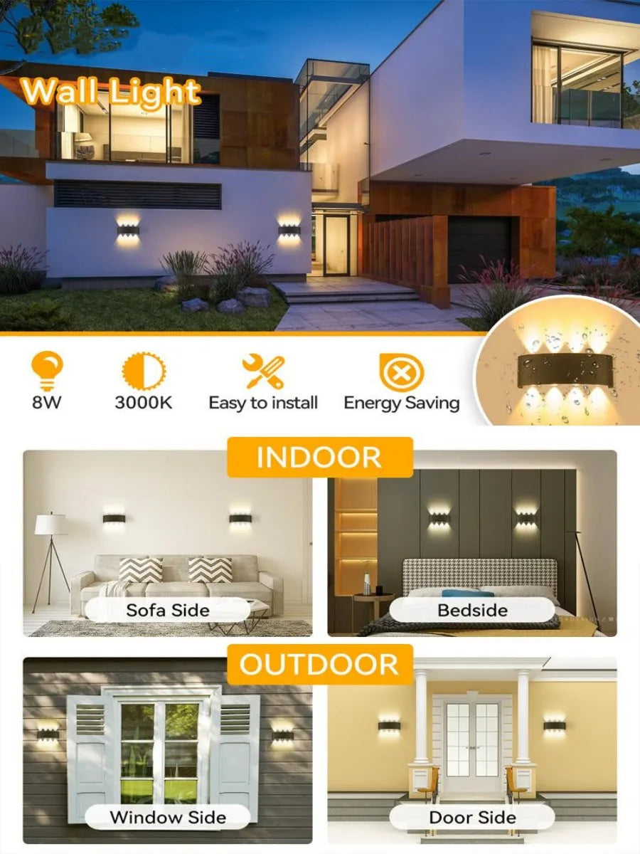 2W 4W 6W 8W 10W 12W LED Wall Light Outdoor Waterproof Modern Nordic style Indoor Wall Lamps Living Room Porch Garden Lamp