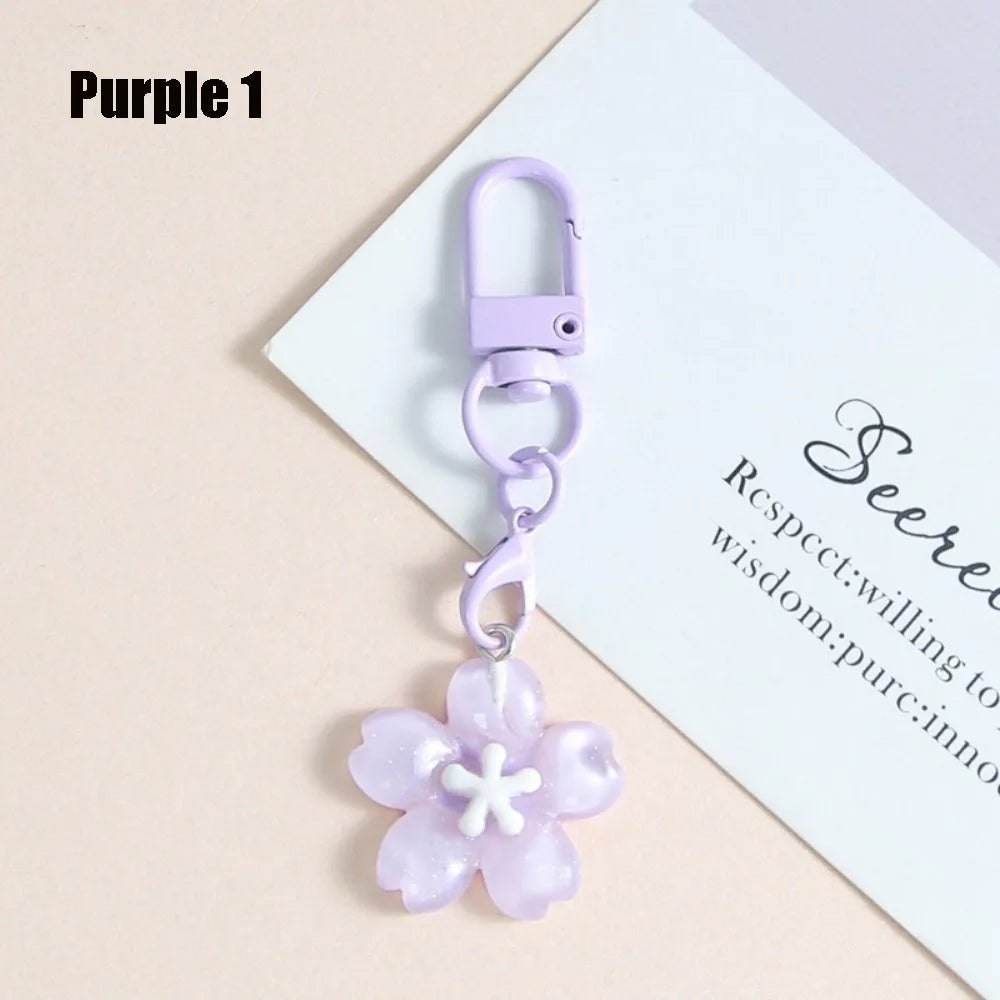Cute Resin Cherry Blossom Keychain Colorful DIY Car Key Ring Bag Pendant Jewelry Accessories