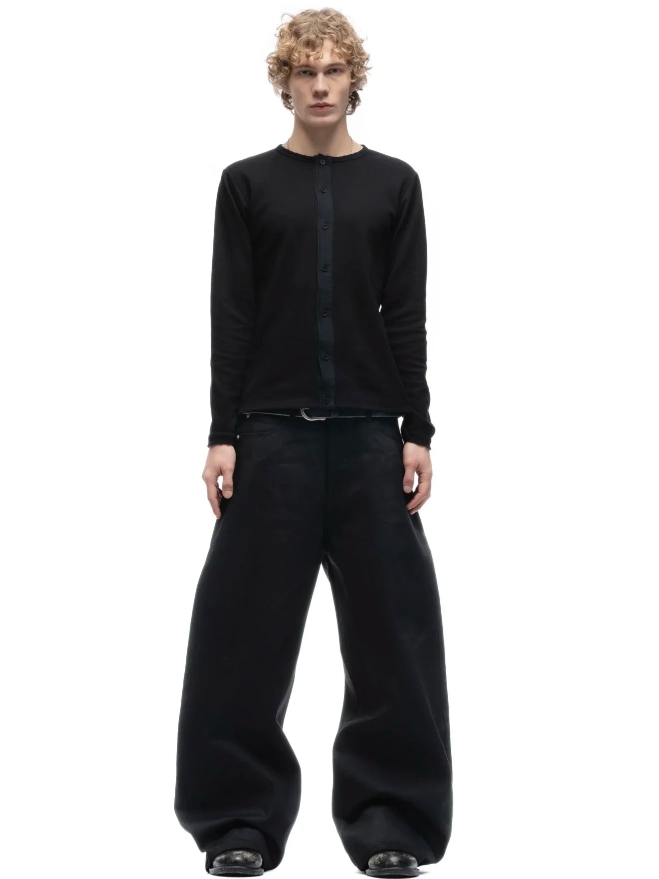 Black Raw Denim Jeans Baggy Pants Japanese Red Edge Raw Selvedge Fabric Straight Leg Men's Casual Trousers
