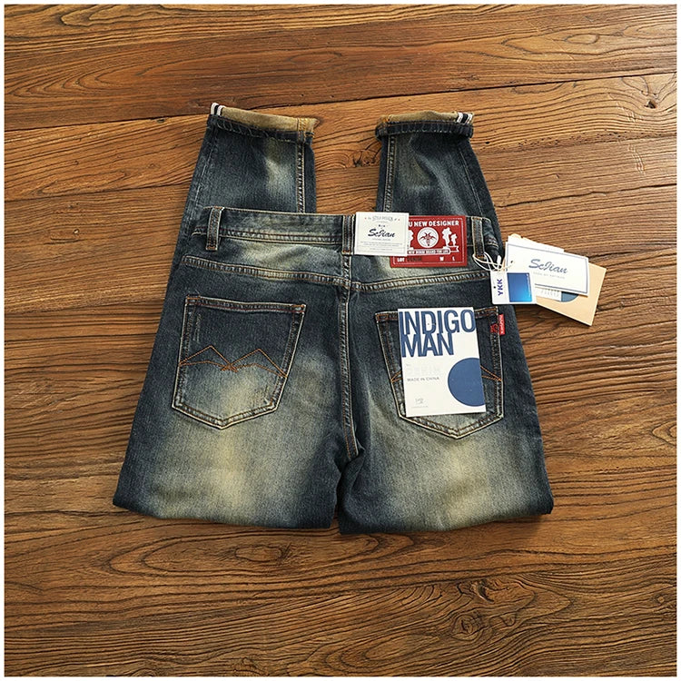 2025 Spring and Autumn New American Retro Heavyweight Denim Jeans Men's High Street 94.2% Cotton Washed Straight Casual Pants