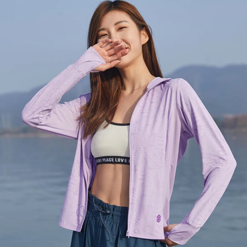UPF45 UV Sun Protection Clothing Women's Zip Up thin Hoodie Long Sleeve Seatshirt Light Outdoor Fishing Running Hiking Jacket