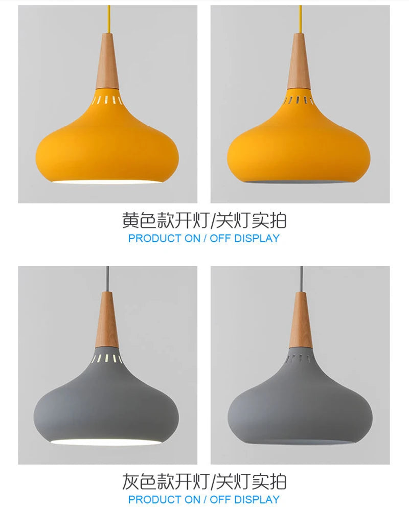 GEW Nordic Modern Funnel Pendant Light Wood Aluminum E27 Multi Color Hanging Lamp for Dining Kitchen Island Bedside