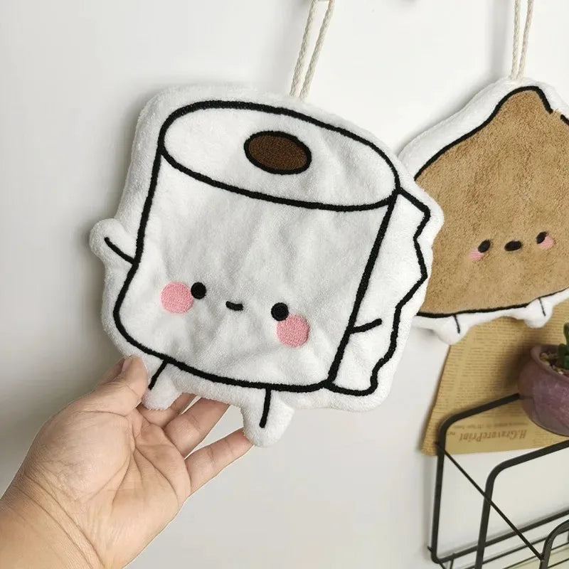 Cute Poop Toilet Paper Shaped Hand Towels Hanging Bathroom Decor for Quick Drying Home Furnishings