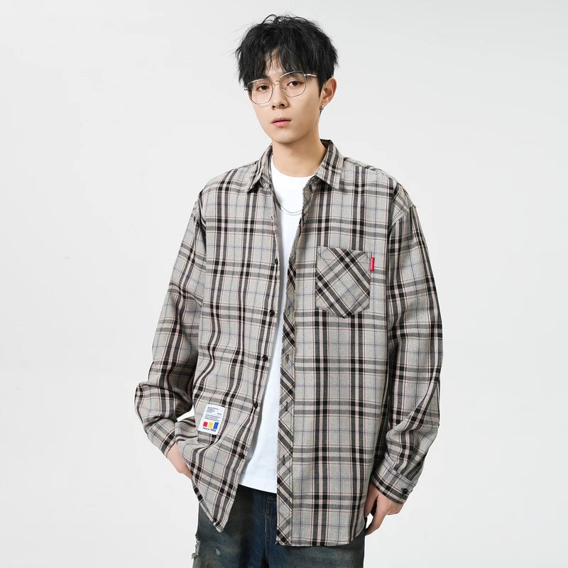 Men Shirt Plaid Flannel Long Sleeve Plus Size Loose Hip Hop Street Mens Casual Shirt Oversized Male Soft Dress Shirt Dropshippig